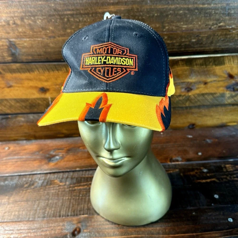 Harley Davidson Embroidered Flames Snapback Hat/ Cap‎ Licensed New With Tags